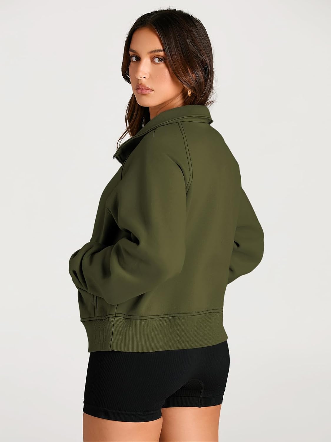 Womens Sweatshirts Half Zip Cropped Pullover Fleece Hoodies Outfits Clothes - Picture 209 of 216