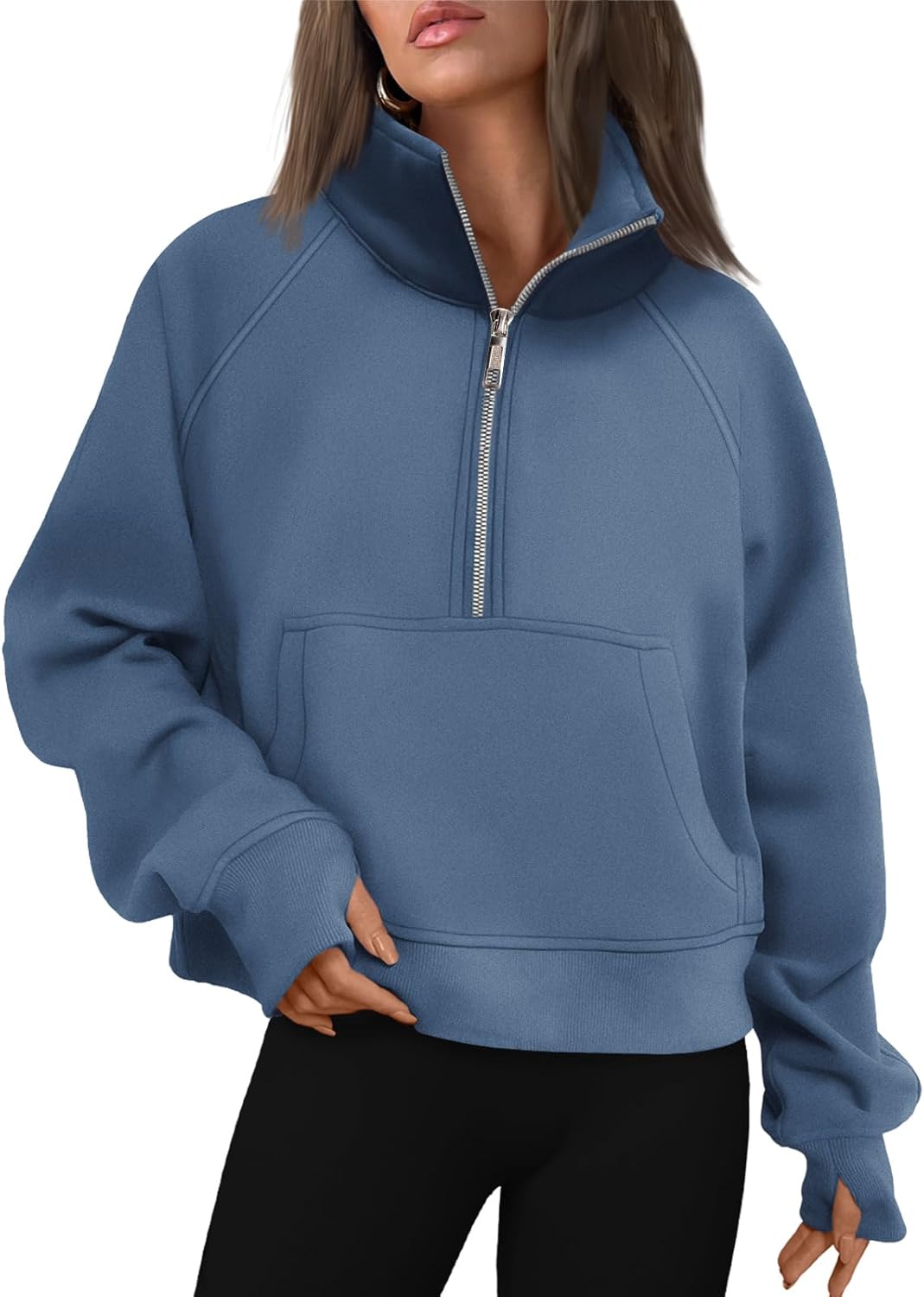 Womens Sweatshirts Half Zip Cropped Pullover Fleece Hoodies Outfits Clothes - Picture 211 of 216
