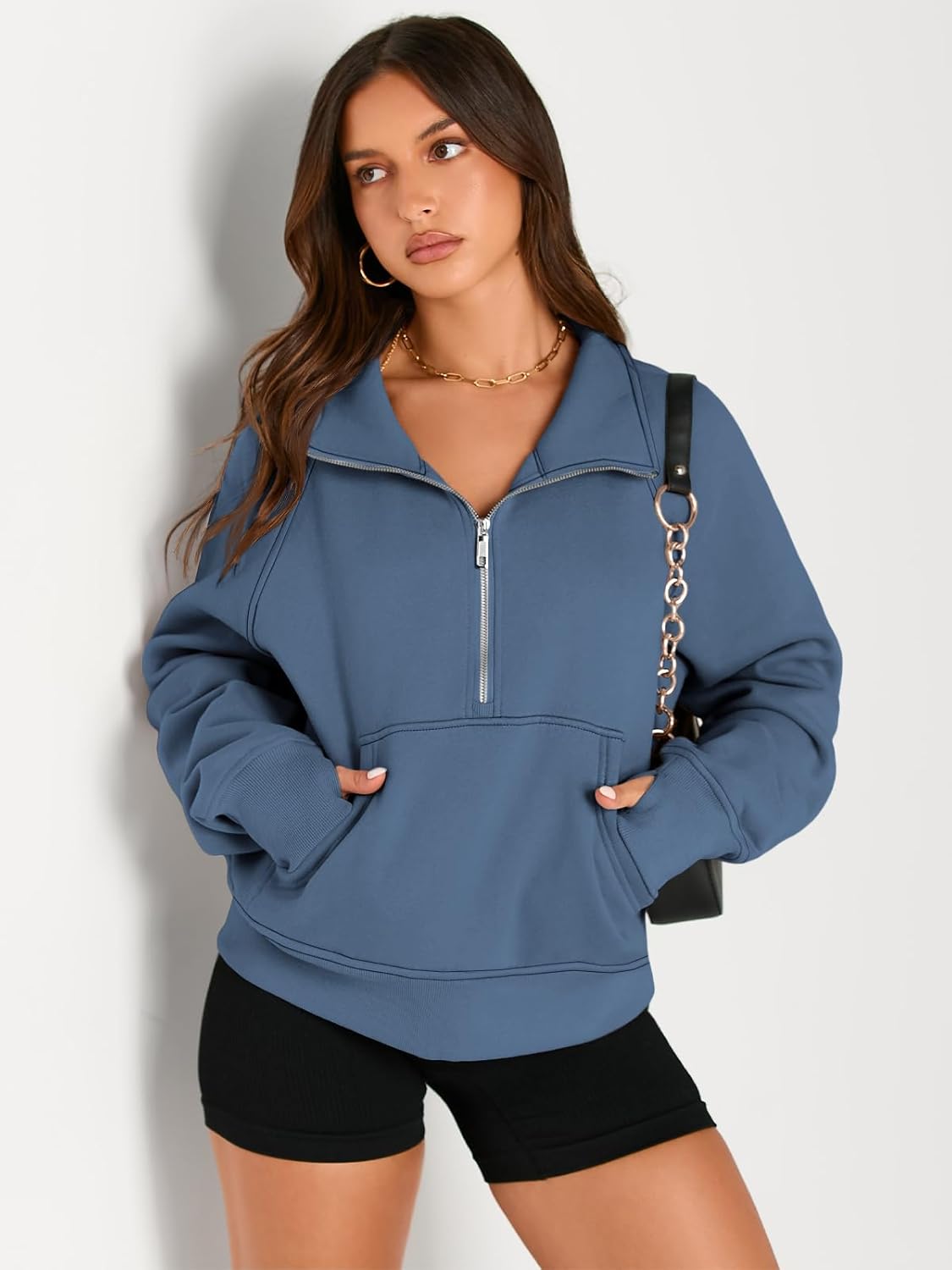 Womens Sweatshirts Half Zip Cropped Pullover Fleece Hoodies Outfits Clothes - Picture 213 of 216