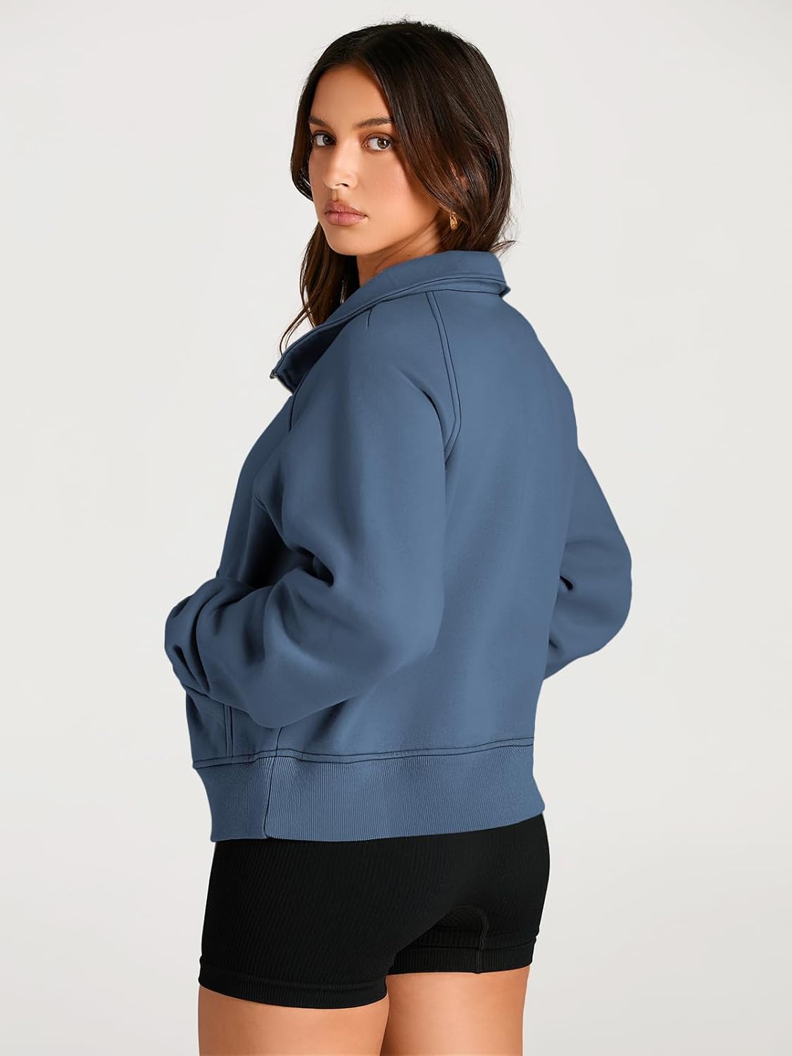 Womens Sweatshirts Half Zip Cropped Pullover Fleece Hoodies Outfits Clothes - Picture 215 of 216