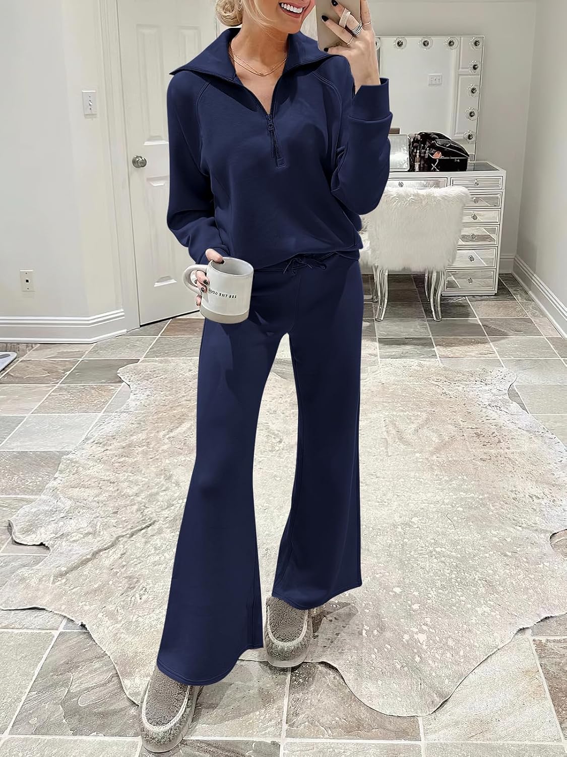 Women Outfits Sweatsuit Sweatshirt Sweatpant Tracksuit Sweat Lounge Matching Set - Picture 86 of 211