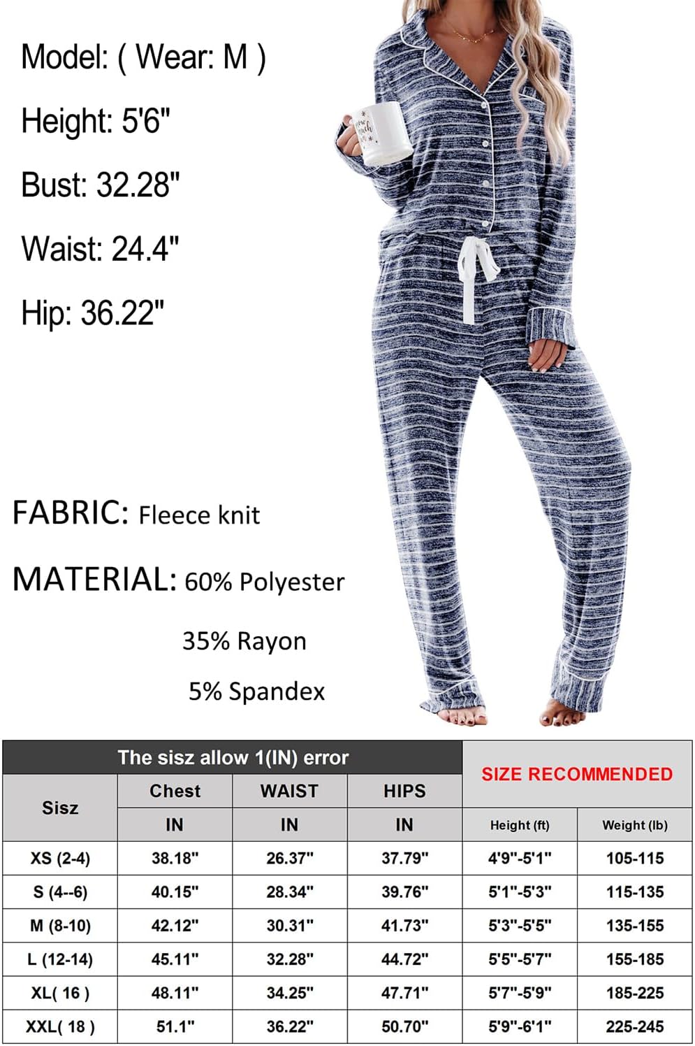 Women's Pajama Sets Long Sleeve Button Down Sleepwear Nightwear Soft Lounge Sets - Picture 91 of 169