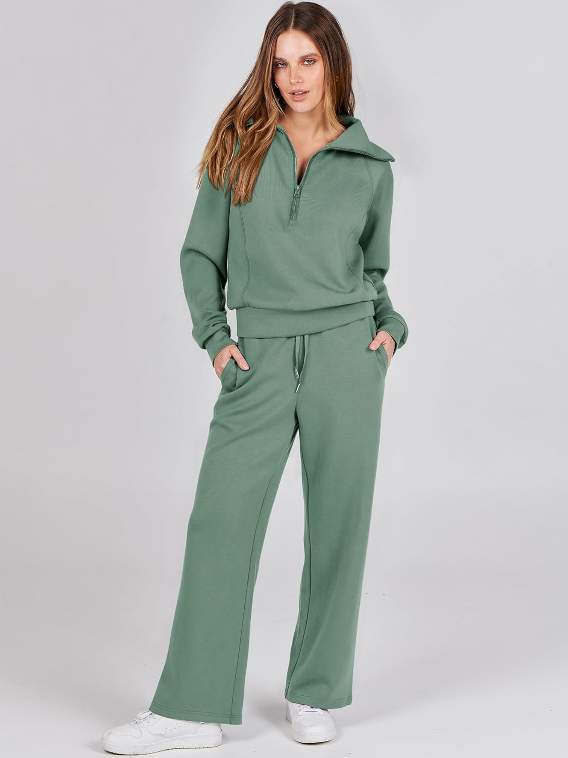 Women Outfits Sweatsuit Sweatshirt Sweatpant Tracksuit Sweat Lounge Matching Set - Picture 97 of 211