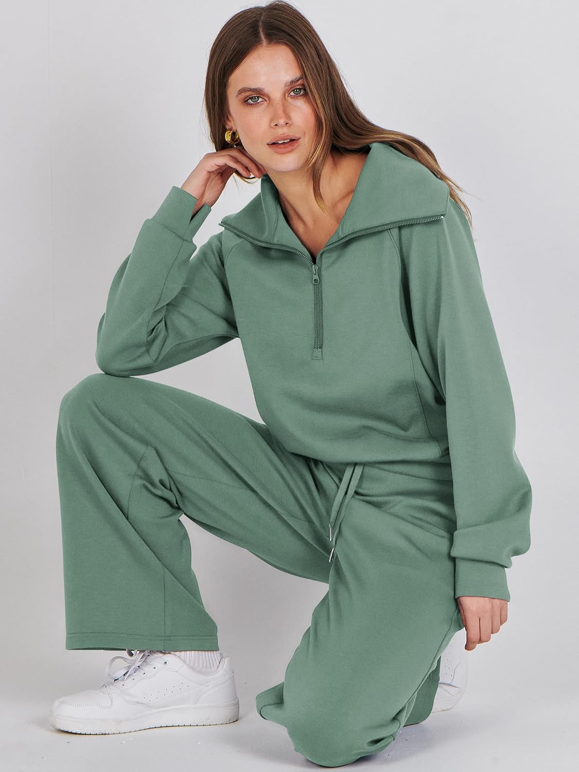 Women Outfits Sweatsuit Sweatshirt Sweatpant Tracksuit Sweat Lounge Matching Set - Picture 102 of 211