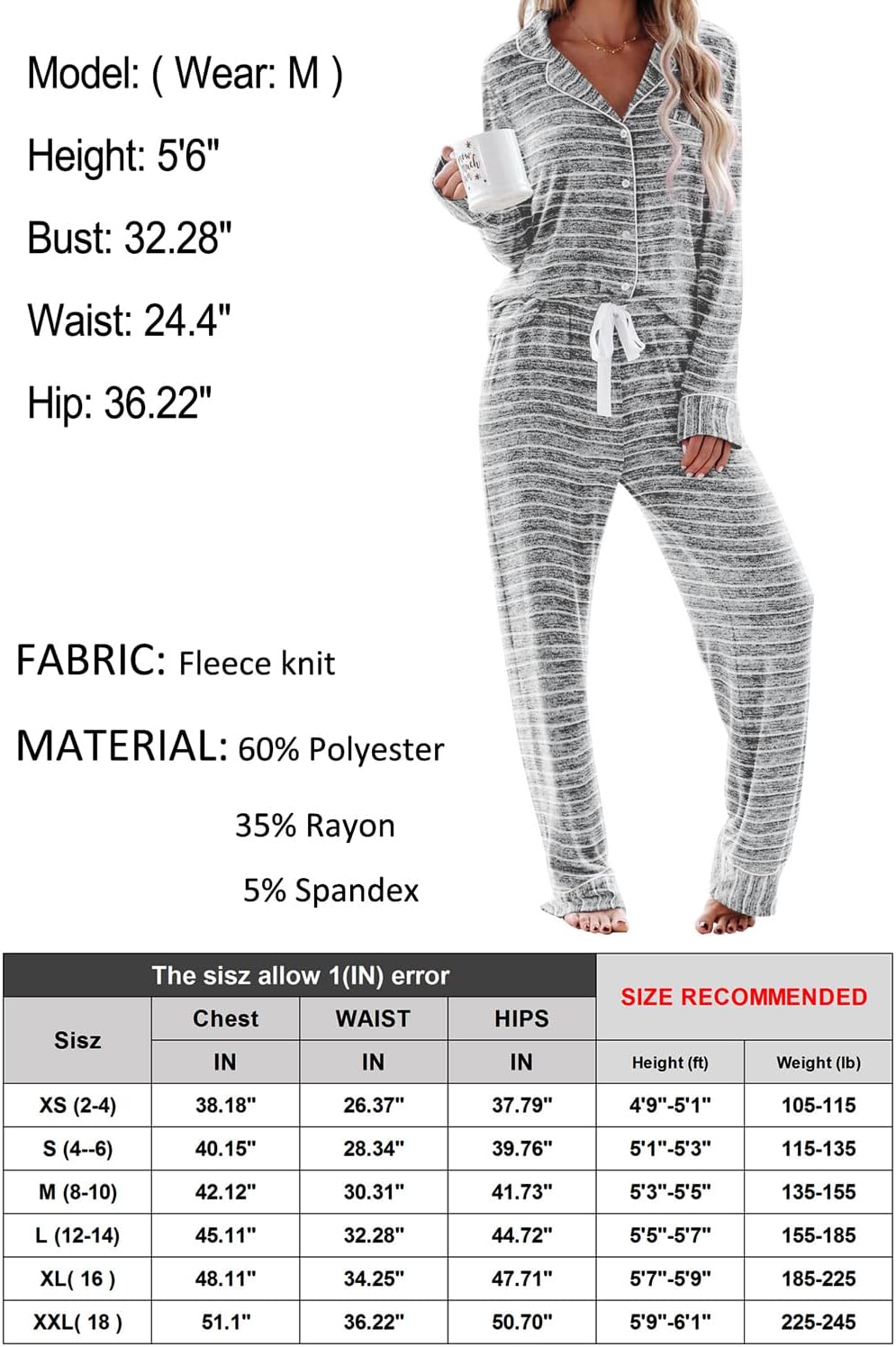 Women's Pajama Sets Long Sleeve Button Down Sleepwear Nightwear Soft Lounge Sets - Picture 97 of 169