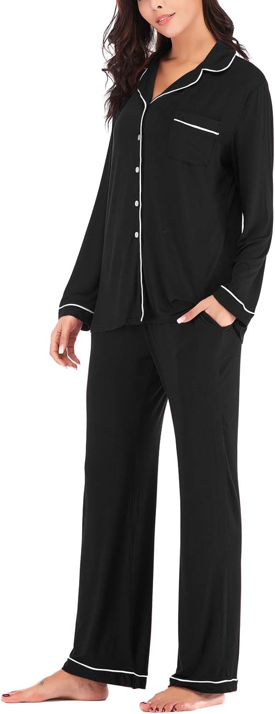 Women's Pajama Sets Long Sleeve Button Down Sleepwear Nightwear Soft Lounge Sets - Picture 100 of 169