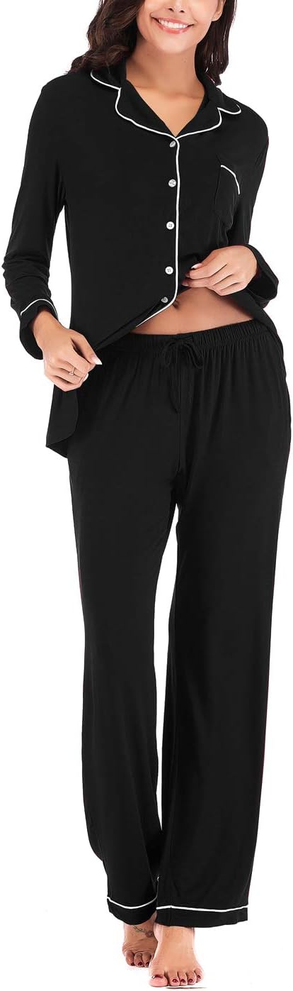 Women's Pajama Sets Long Sleeve Button Down Sleepwear Nightwear Soft Lounge Sets - Picture 101 of 169
