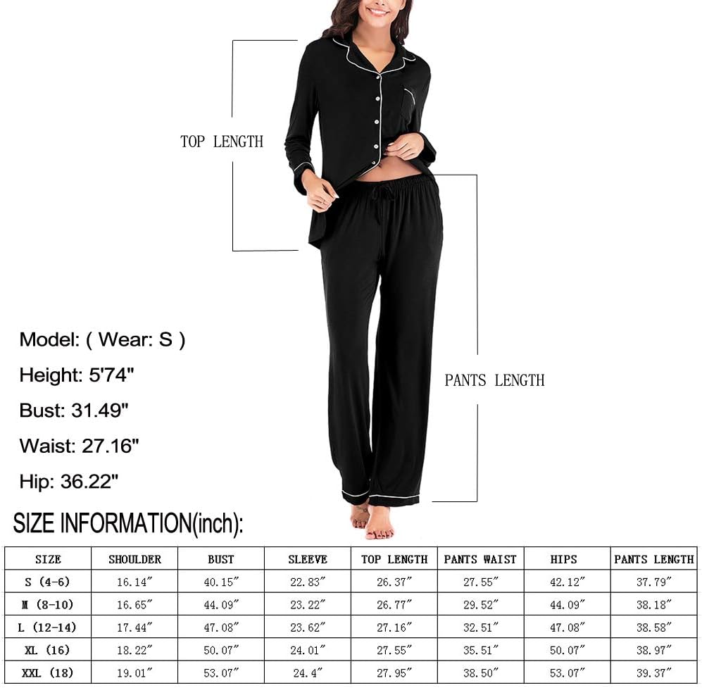 Women's Pajama Sets Long Sleeve Button Down Sleepwear Nightwear Soft Lounge Sets - Picture 103 of 169
