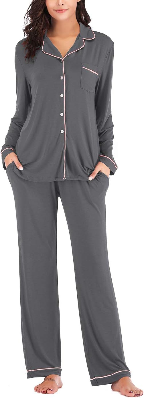 Women's Pajama Sets Long Sleeve Button Down Sleepwear Nightwear Soft Lounge Sets - Picture 104 of 169