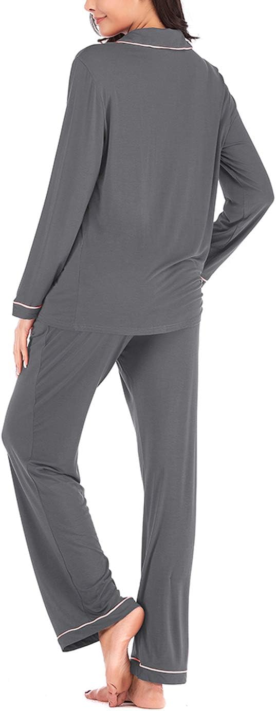 Women's Pajama Sets Long Sleeve Button Down Sleepwear Nightwear Soft Lounge Sets - Picture 106 of 169
