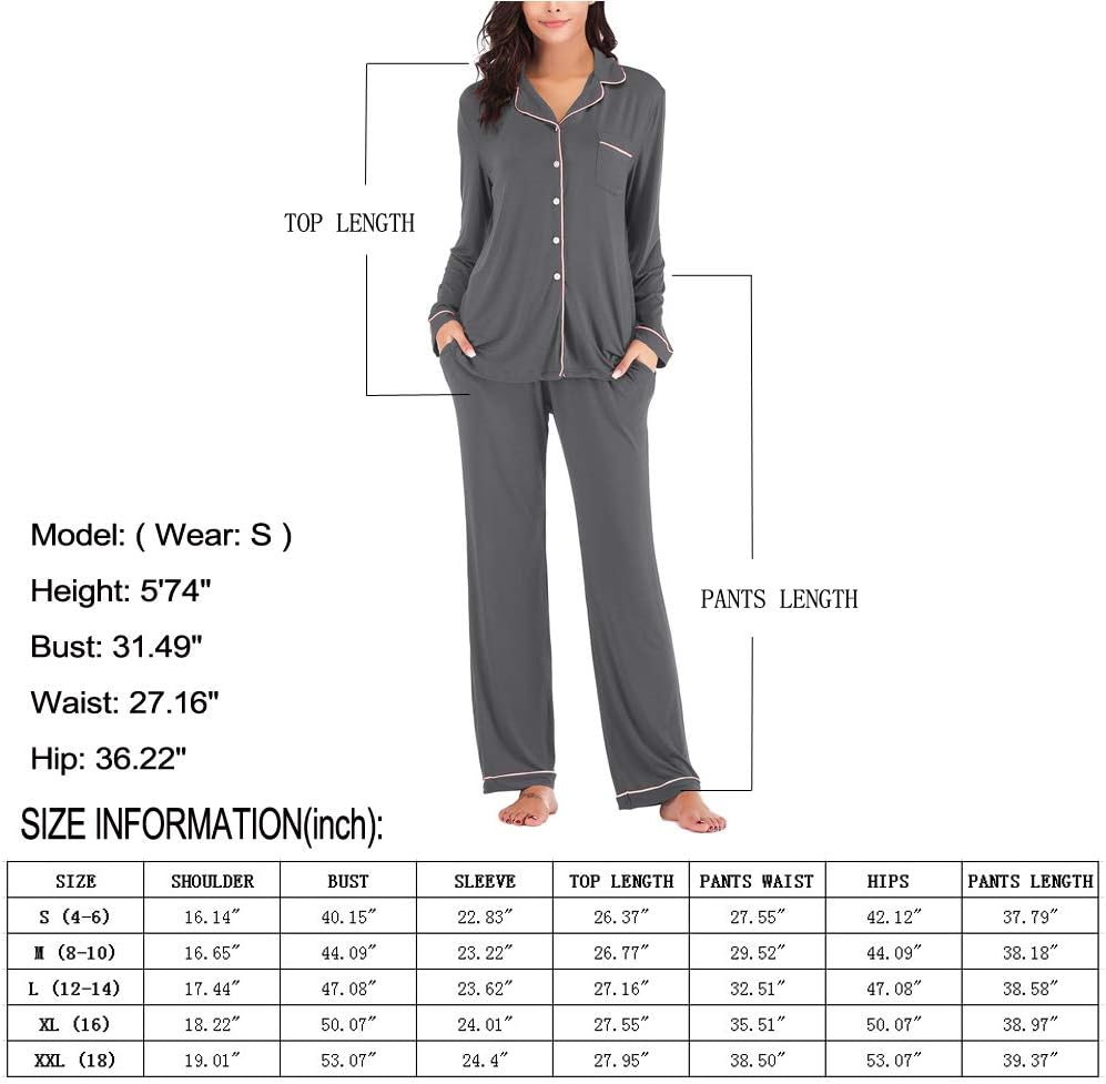 Women's Pajama Sets Long Sleeve Button Down Sleepwear Nightwear Soft Lounge Sets - Picture 107 of 169