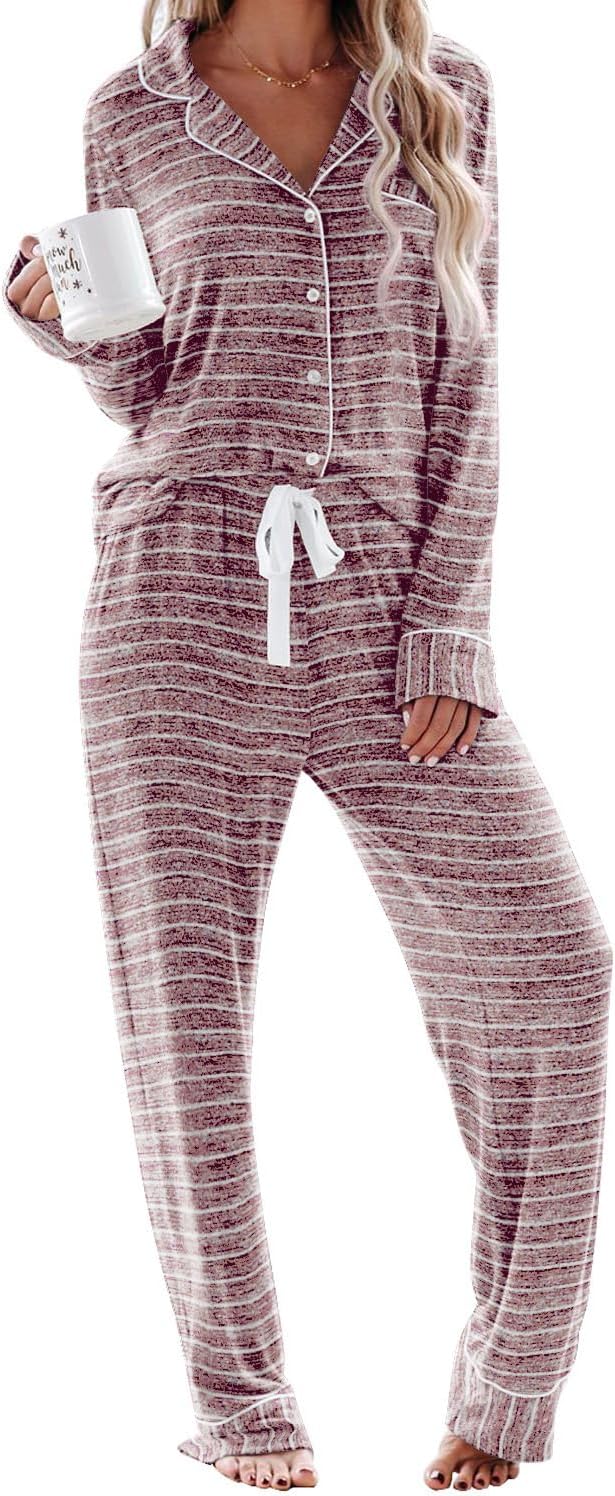 Women's Pajama Sets Long Sleeve Button Down Sleepwear Nightwear Soft Lounge Sets - Picture 108 of 169