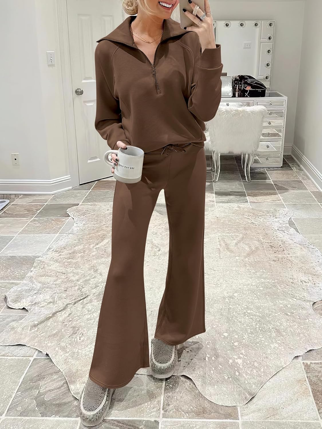 Women Outfits Sweatsuit Sweatshirt Sweatpant Tracksuit Sweat Lounge Matching Set - Picture 139 of 211