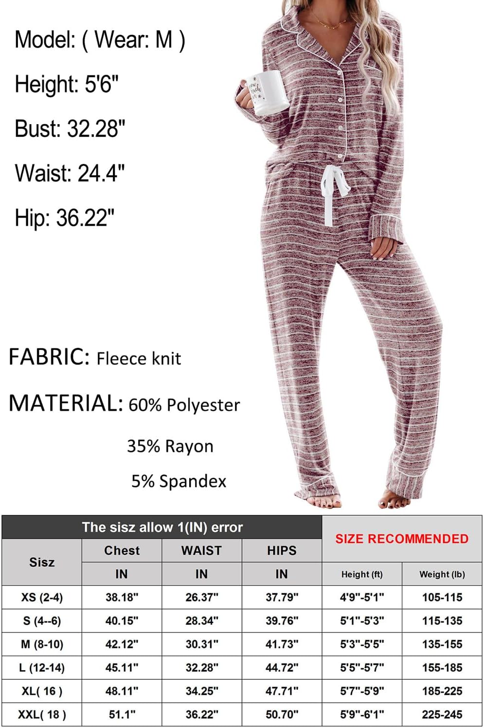 Women's Pajama Sets Long Sleeve Button Down Sleepwear Nightwear Soft Lounge Sets - Picture 113 of 169