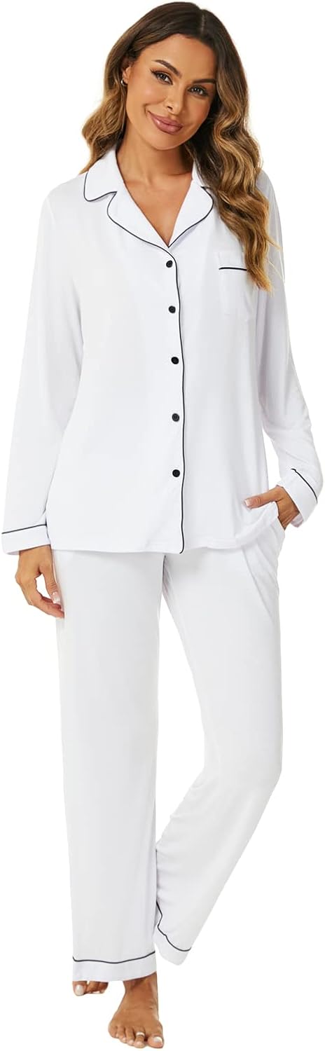 Women's Pajama Sets Long Sleeve Button Down Sleepwear Nightwear Soft Lounge Sets - Picture 114 of 169