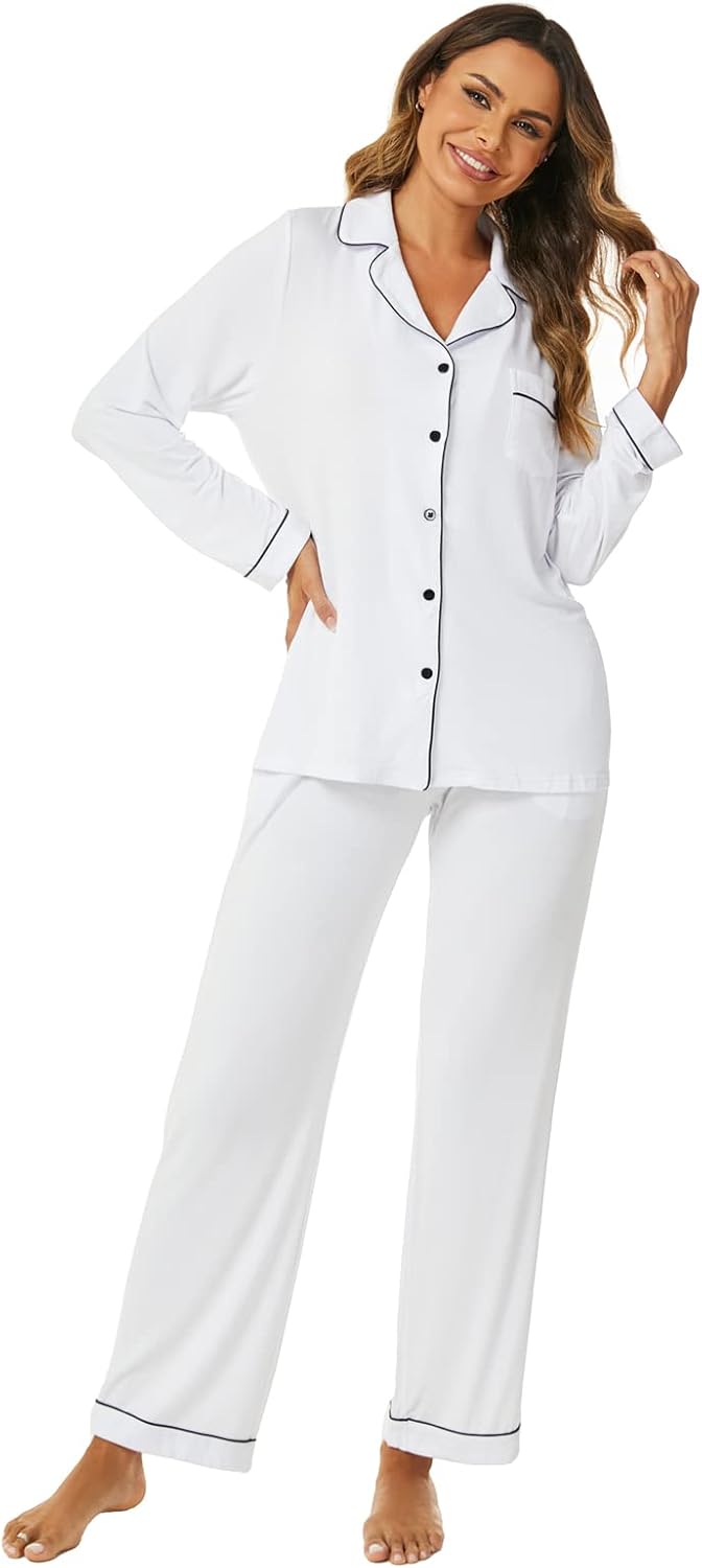 Women's Pajama Sets Long Sleeve Button Down Sleepwear Nightwear Soft Lounge Sets - Picture 115 of 169