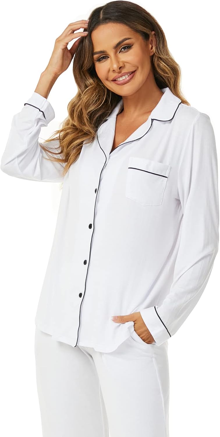 Women's Pajama Sets Long Sleeve Button Down Sleepwear Nightwear Soft Lounge Sets - Picture 117 of 169
