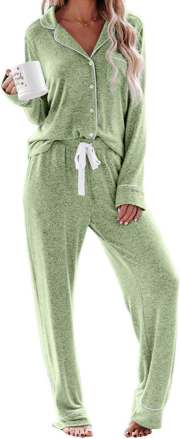 Women's Pajama Sets Long Sleeve Button Down Sleepwear Nightwear Soft Lounge Sets - Picture 120 of 169