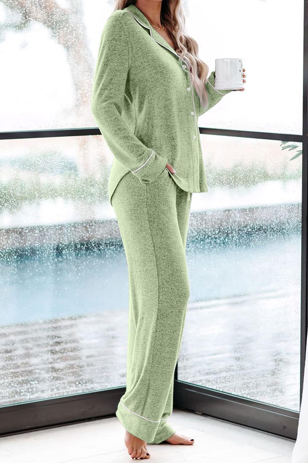 Women's Pajama Sets Long Sleeve Button Down Sleepwear Nightwear Soft Lounge Sets - Picture 123 of 169