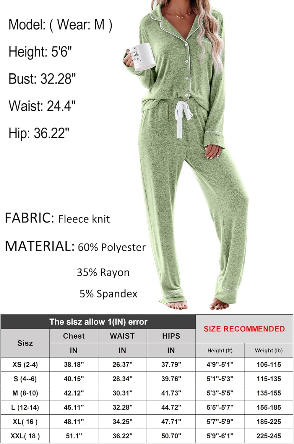 Women's Pajama Sets Long Sleeve Button Down Sleepwear Nightwear Soft Lounge Sets - Picture 125 of 169