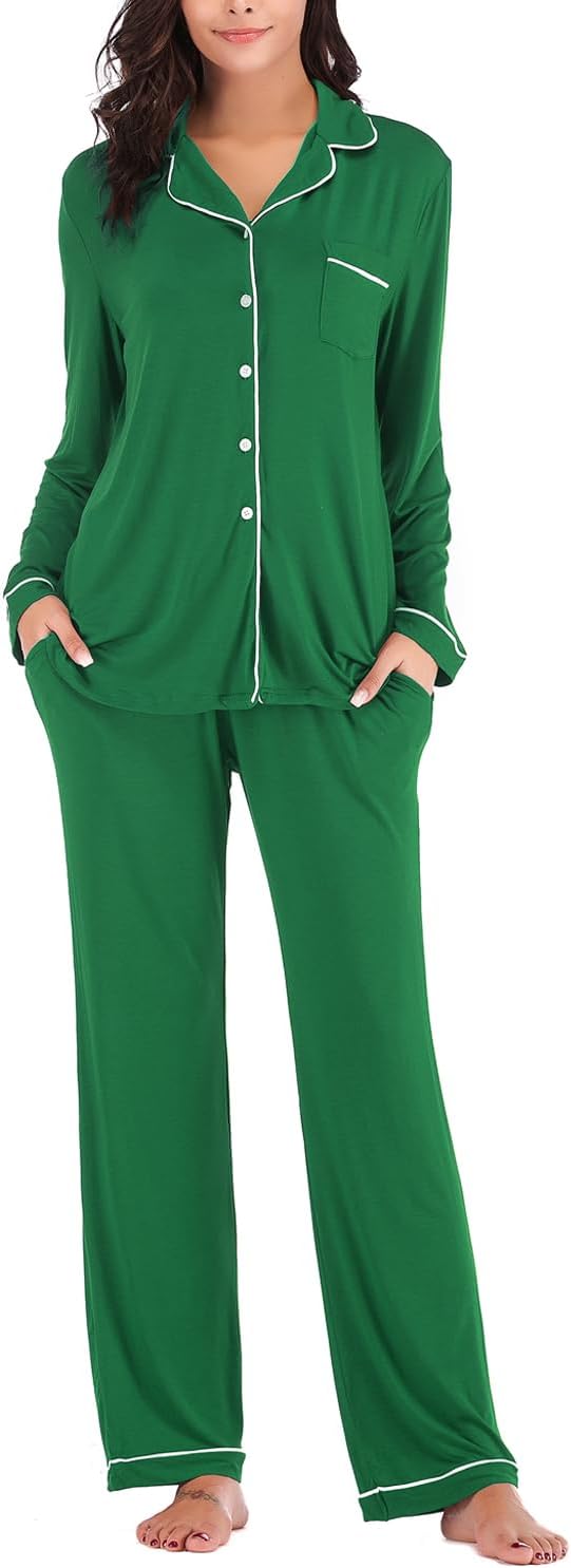 Women's Pajama Sets Long Sleeve Button Down Sleepwear Nightwear Soft Lounge Sets - Picture 126 of 169