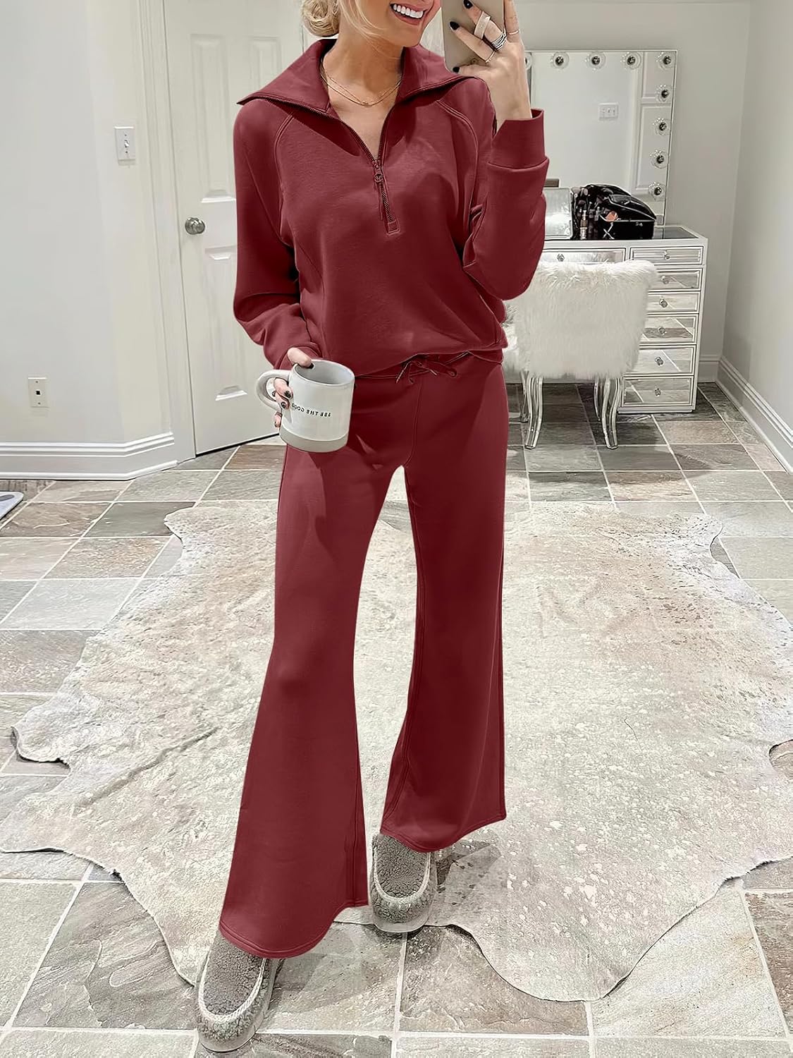 Women Outfits Sweatsuit Sweatshirt Sweatpant Tracksuit Sweat Lounge Matching Set - Picture 157 of 211