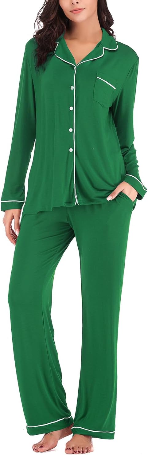 Women's Pajama Sets Long Sleeve Button Down Sleepwear Nightwear Soft Lounge Sets - Picture 127 of 169