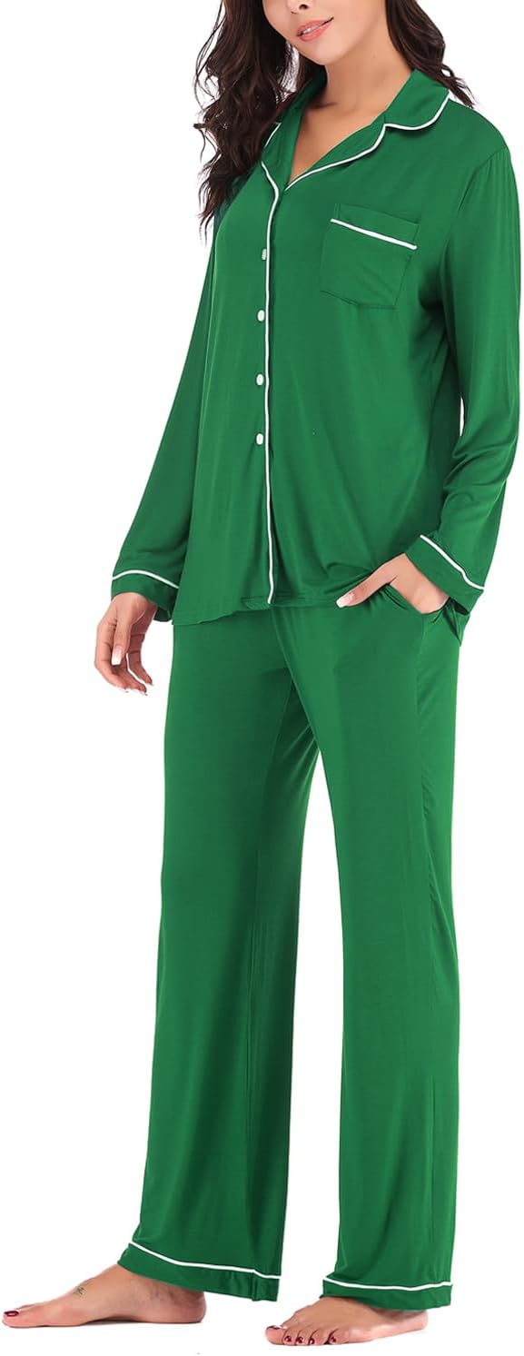 Women's Pajama Sets Long Sleeve Button Down Sleepwear Nightwear Soft Lounge Sets - Picture 128 of 169