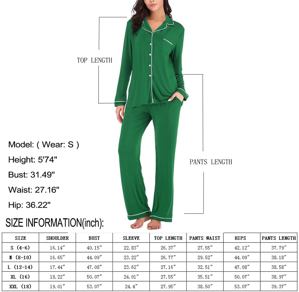 Women's Pajama Sets Long Sleeve Button Down Sleepwear Nightwear Soft Lounge Sets - Picture 131 of 169