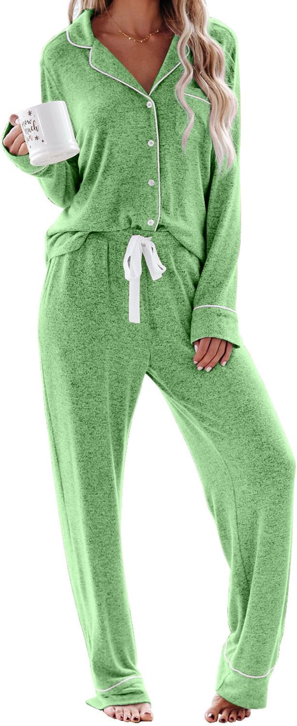 Women's Pajama Sets Long Sleeve Button Down Sleepwear Nightwear Soft Lounge Sets - Picture 132 of 169
