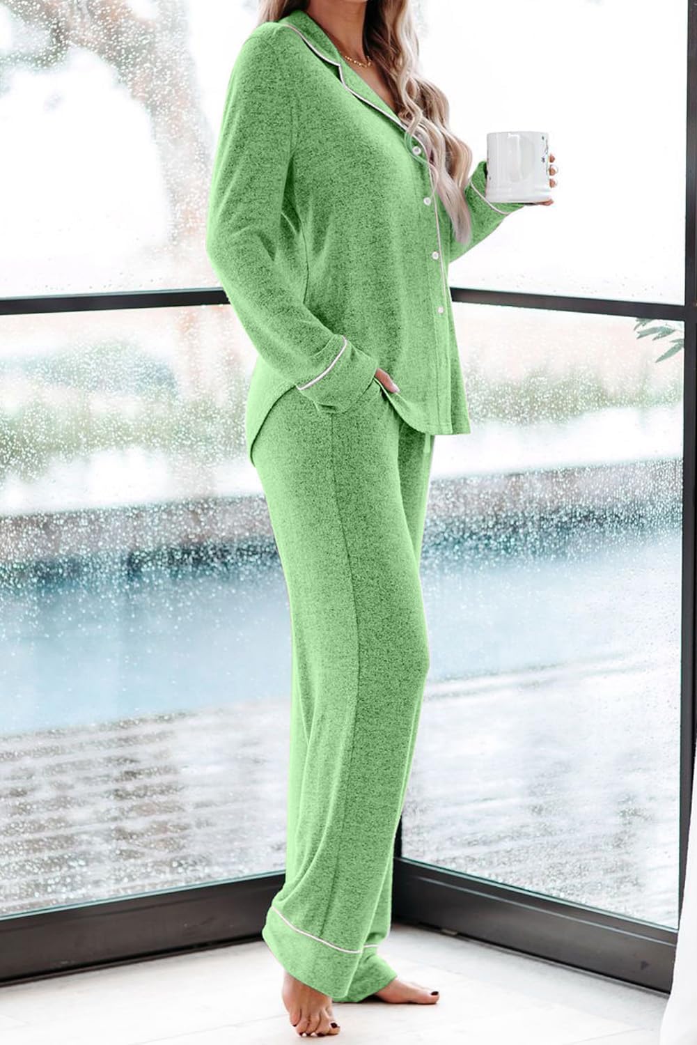 Women's Pajama Sets Long Sleeve Button Down Sleepwear Nightwear Soft Lounge Sets - Picture 136 of 169
