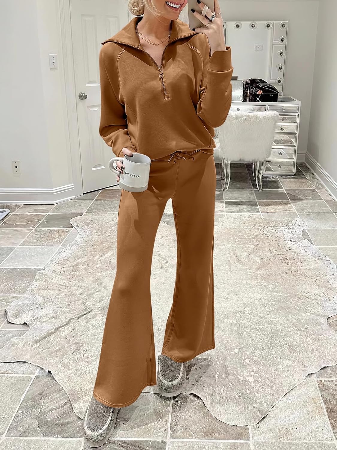 Women Outfits Sweatsuit Sweatshirt Sweatpant Tracksuit Sweat Lounge Matching Set - Picture 166 of 211