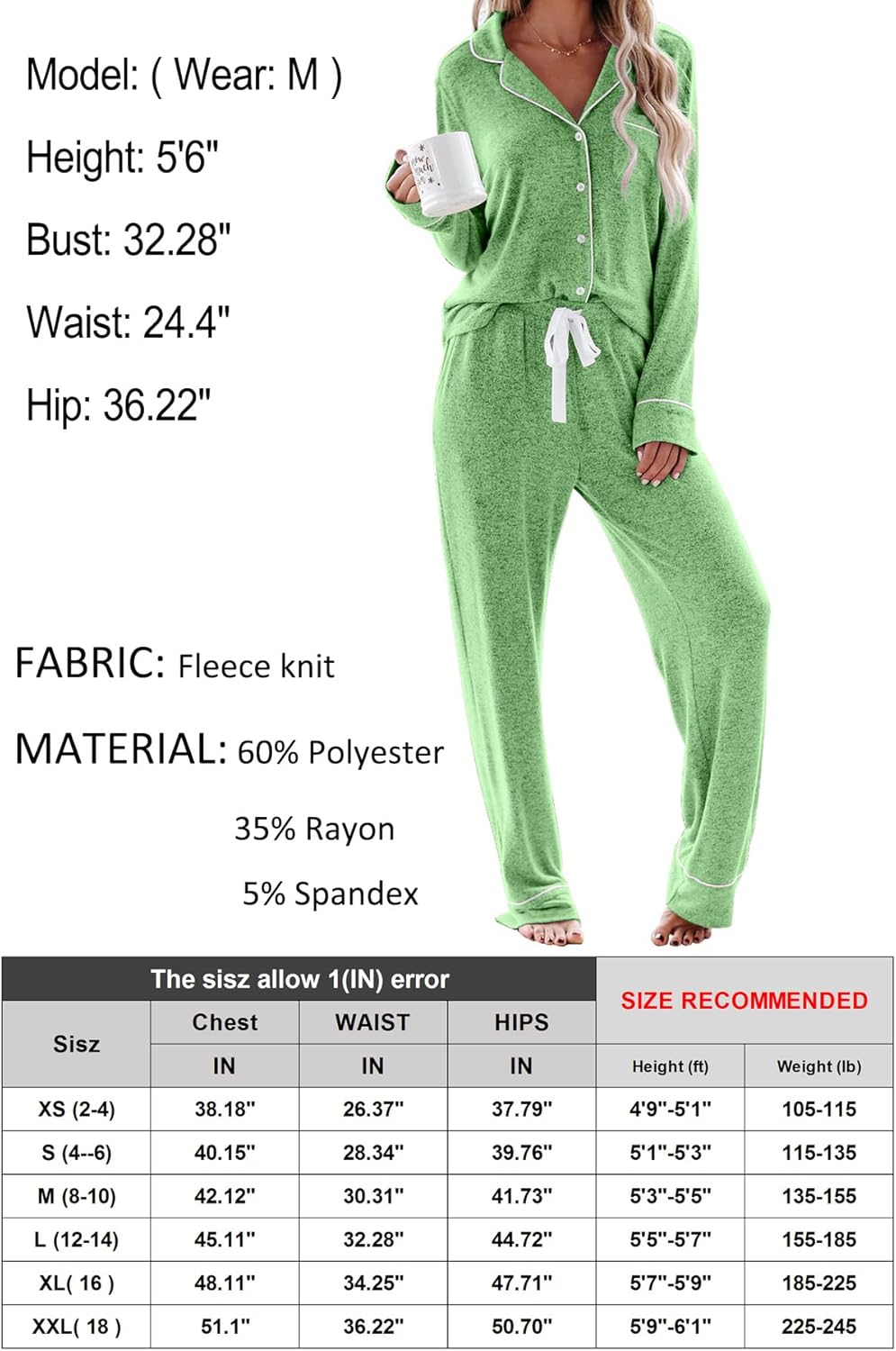 Women's Pajama Sets Long Sleeve Button Down Sleepwear Nightwear Soft Lounge Sets - Picture 138 of 169