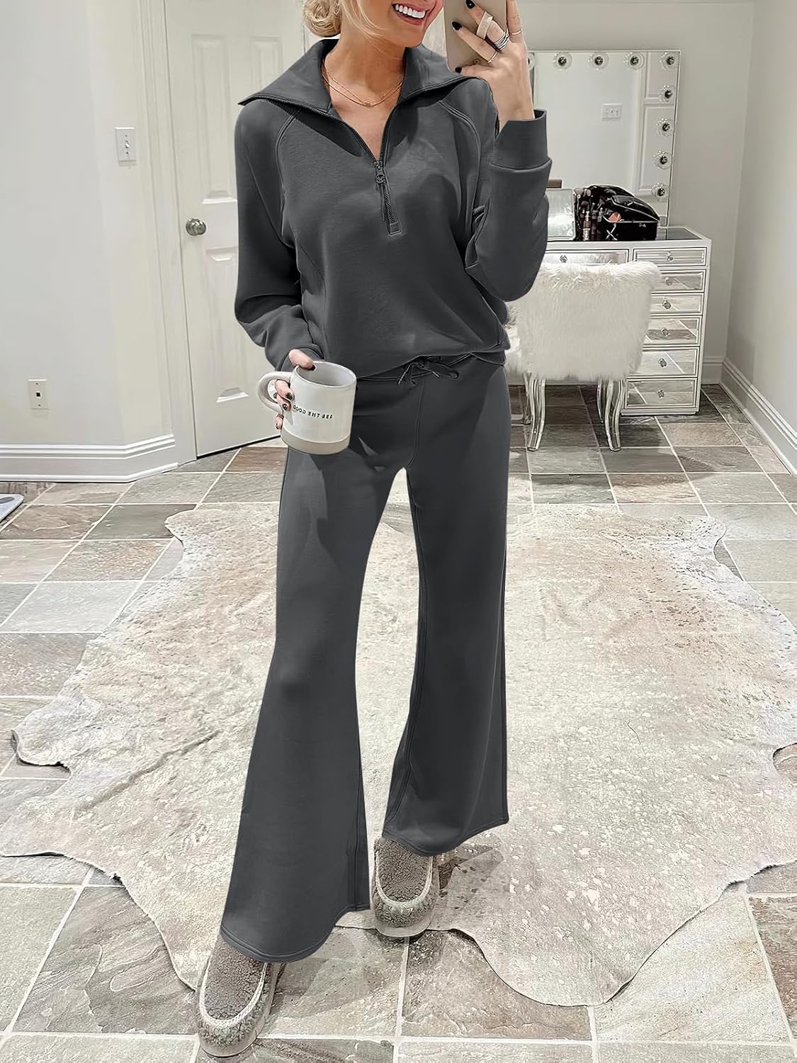 Women Outfits Sweatsuit Sweatshirt Sweatpant Tracksuit Sweat Lounge Matching Set - Picture 184 of 211