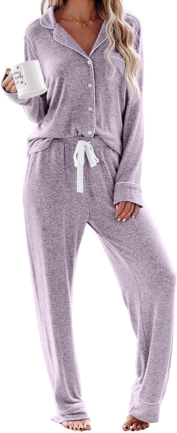Women's Pajama Sets Long Sleeve Button Down Sleepwear Nightwear Soft Lounge Sets - Picture 139 of 169