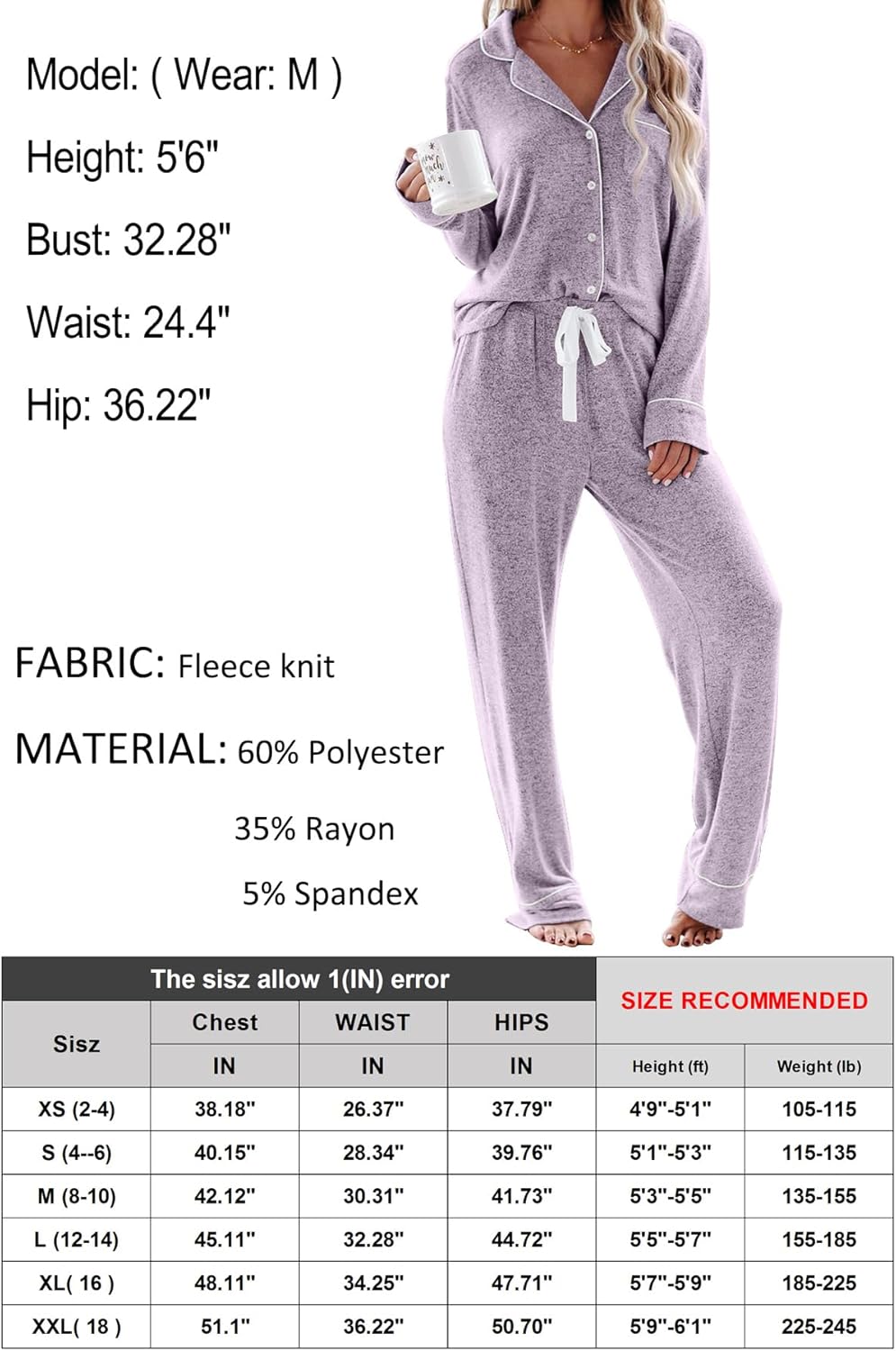 Women's Pajama Sets Long Sleeve Button Down Sleepwear Nightwear Soft Lounge Sets - Picture 144 of 169