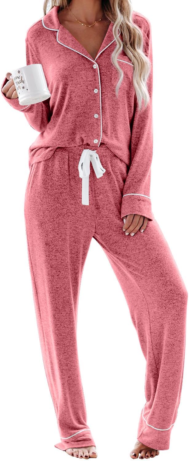 Women's Pajama Sets Long Sleeve Button Down Sleepwear Nightwear Soft Lounge Sets - Picture 145 of 169