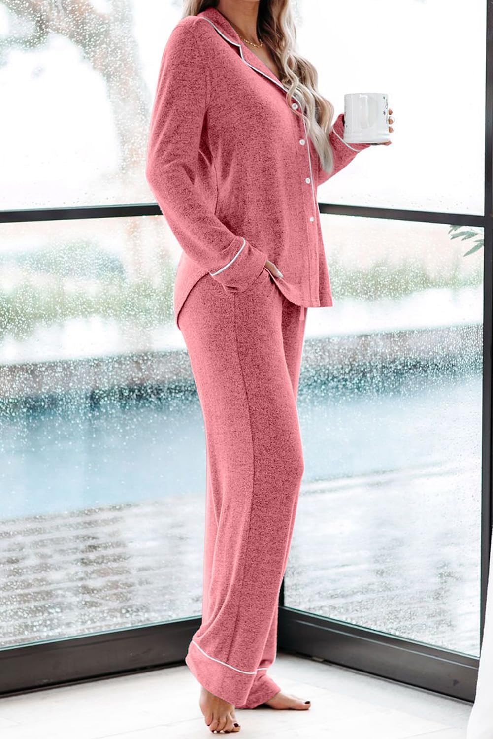 Women's Pajama Sets Long Sleeve Button Down Sleepwear Nightwear Soft Lounge Sets - Picture 149 of 169