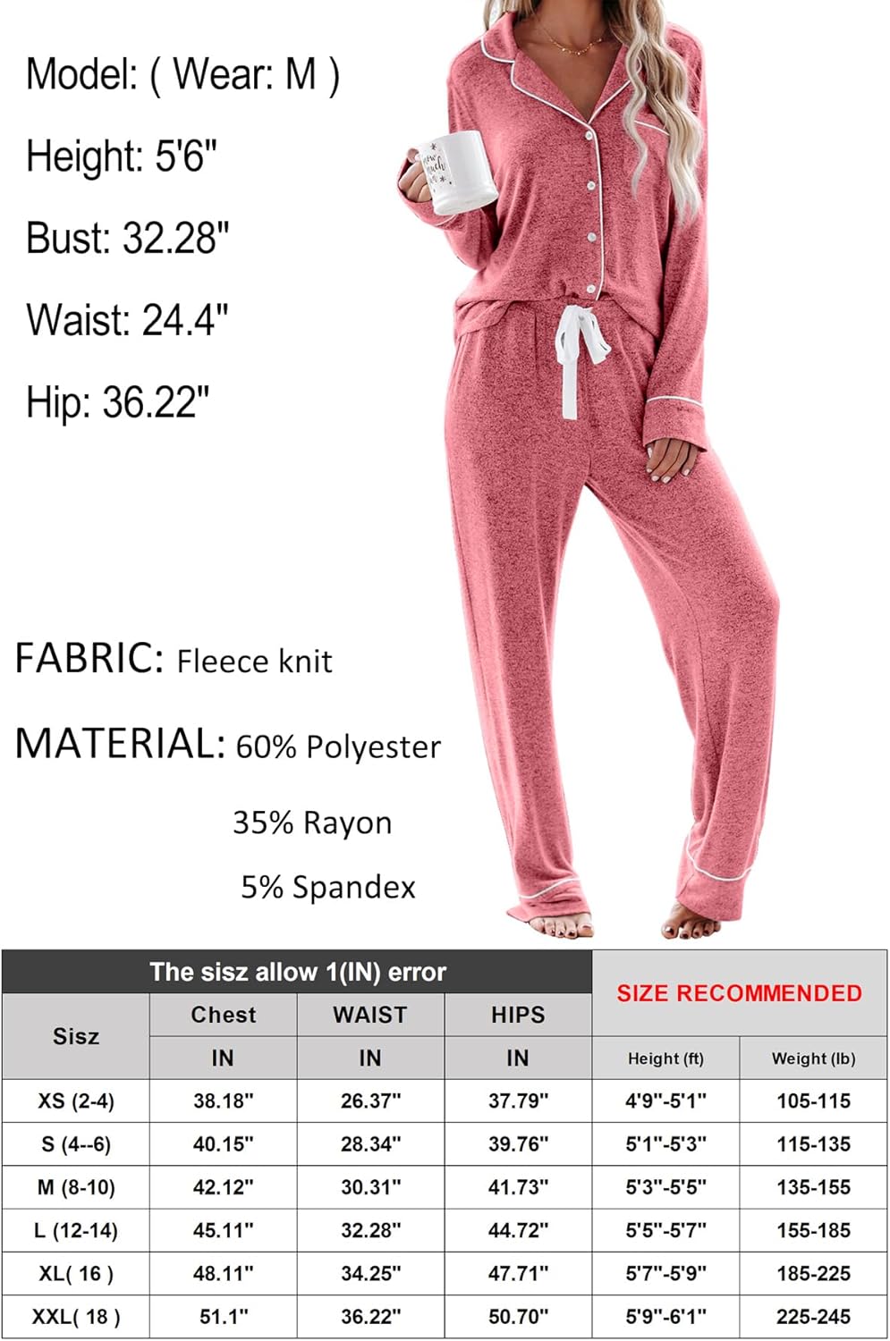 Women's Pajama Sets Long Sleeve Button Down Sleepwear Nightwear Soft Lounge Sets - Picture 151 of 169