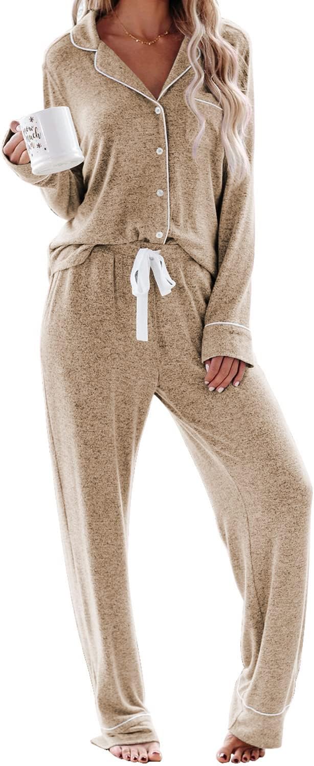 Women's Pajama Sets Long Sleeve Button Down Sleepwear Nightwear Soft Lounge Sets - Picture 152 of 169