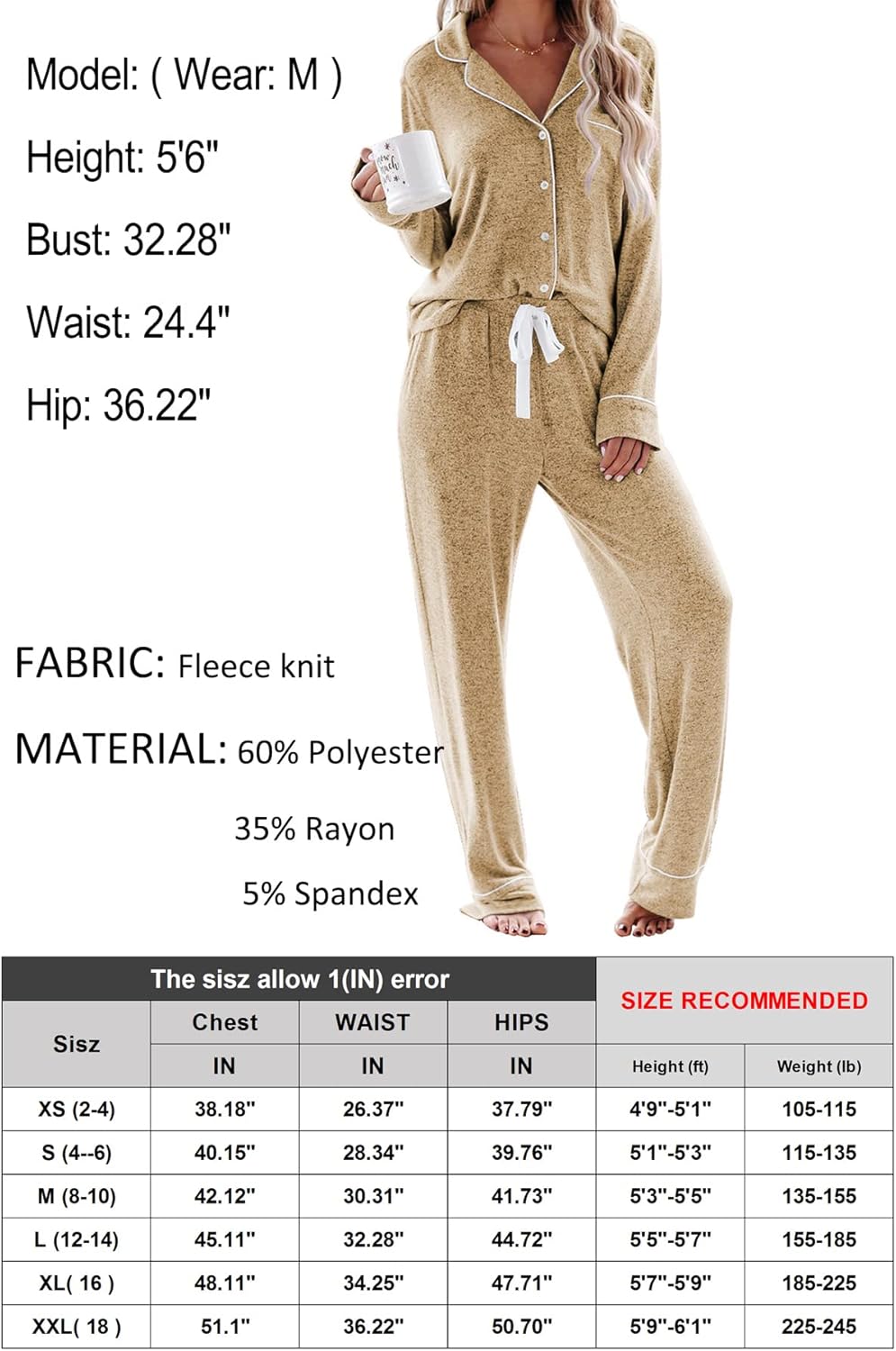 Women's Pajama Sets Long Sleeve Button Down Sleepwear Nightwear Soft Lounge Sets - Picture 157 of 169