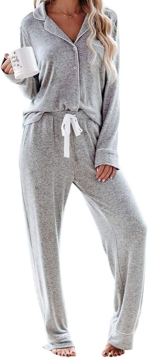 Women's Pajama Sets Long Sleeve Button Down Sleepwear Nightwear Soft Lounge Sets - Picture 158 of 169