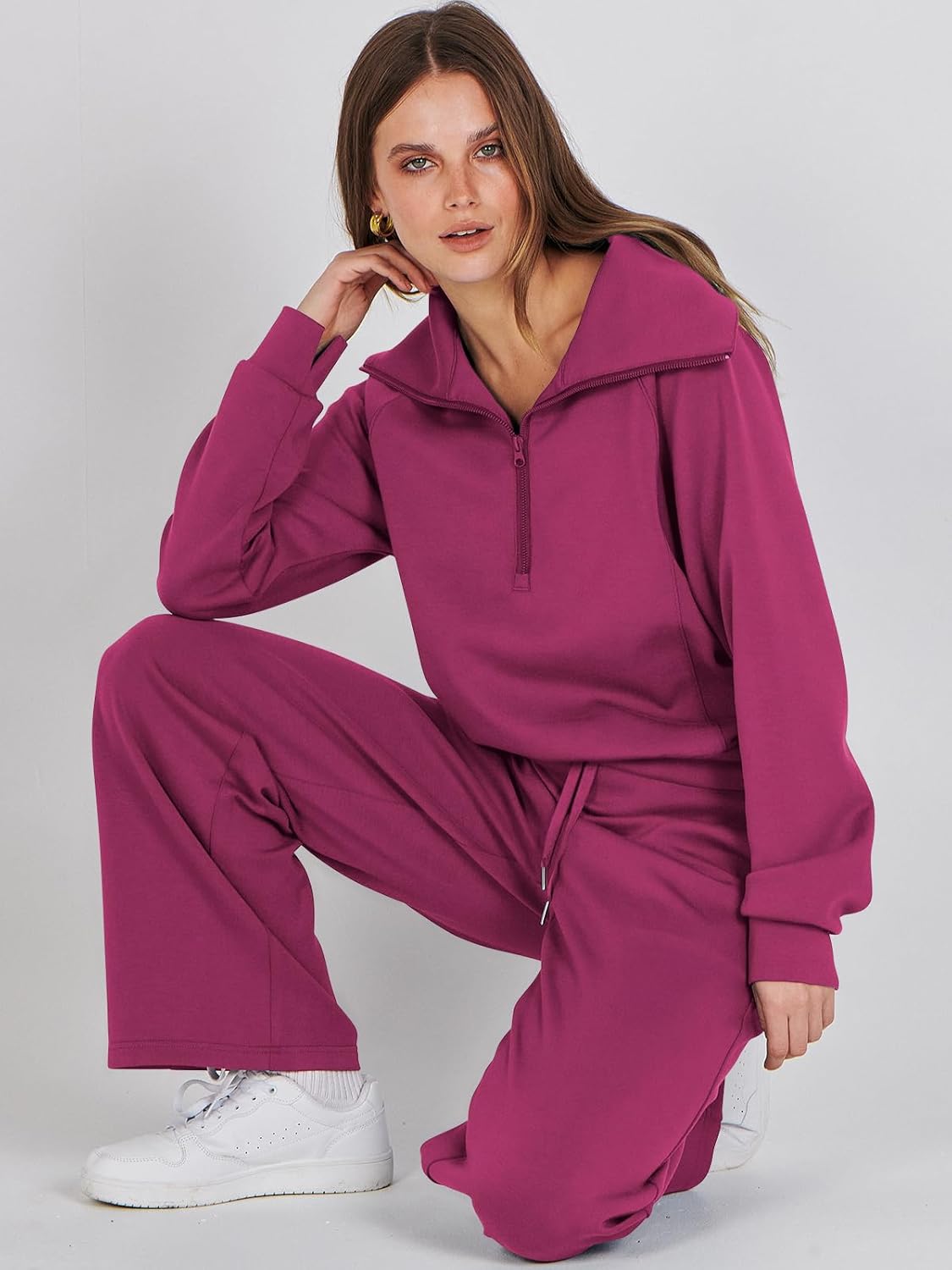 Women Outfits Sweatsuit Sweatshirt Sweatpant Tracksuit Sweat Lounge Matching Set - Picture 209 of 211