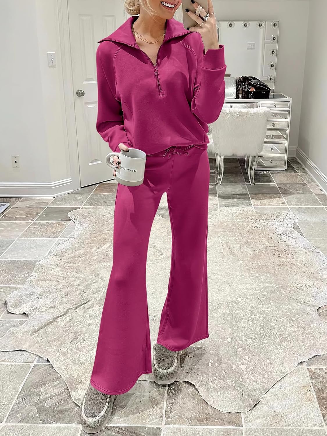 Women Outfits Sweatsuit Sweatshirt Sweatpant Tracksuit Sweat Lounge Matching Set - Picture 211 of 211