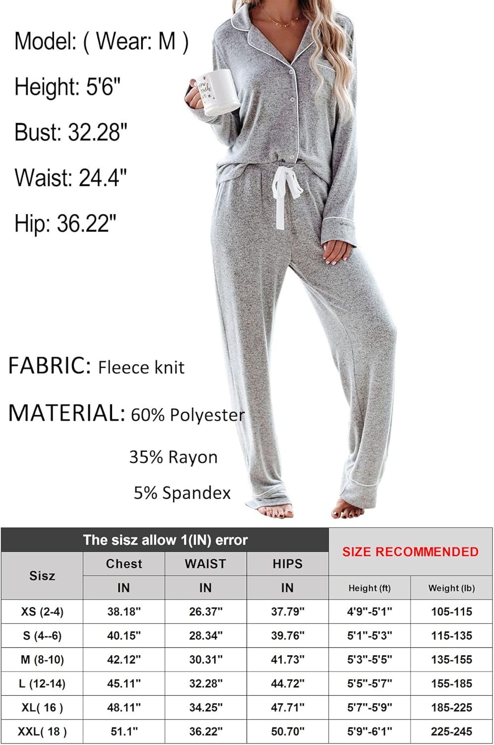 Women's Pajama Sets Long Sleeve Button Down Sleepwear Nightwear Soft Lounge Sets - Picture 163 of 169