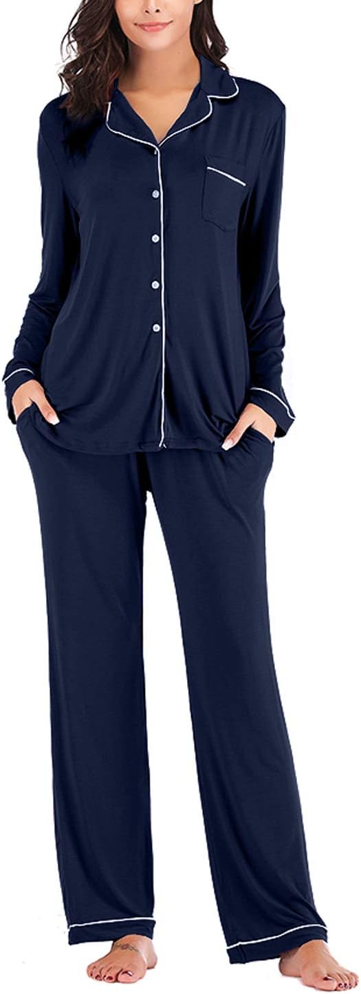 Women's Pajama Sets Long Sleeve Button Down Sleepwear Nightwear Soft Lounge Sets - Picture 164 of 169