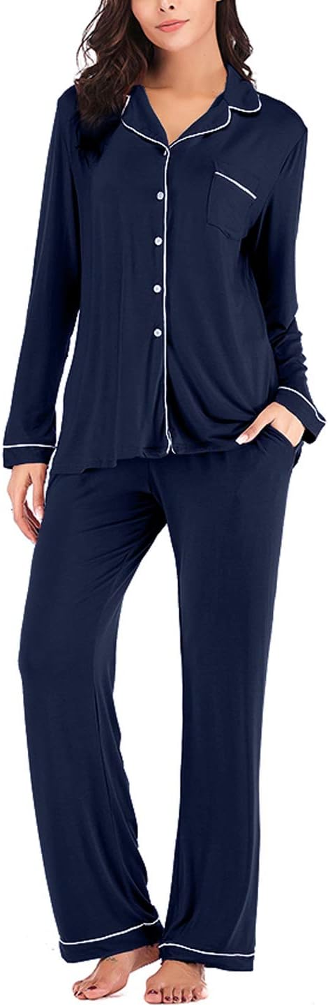 Women's Pajama Sets Long Sleeve Button Down Sleepwear Nightwear Soft Lounge Sets - Picture 165 of 169