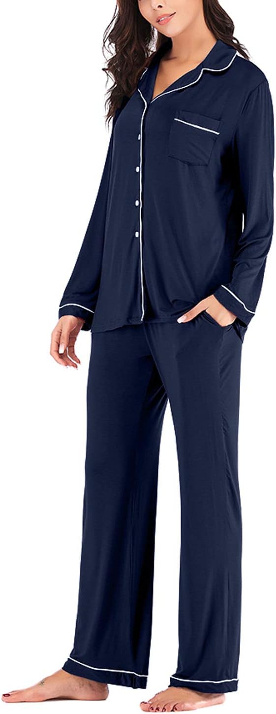 Women's Pajama Sets Long Sleeve Button Down Sleepwear Nightwear Soft Lounge Sets - Picture 166 of 169