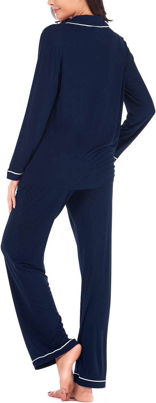 Women's Pajama Sets Long Sleeve Button Down Sleepwear Nightwear Soft Lounge Sets - Picture 168 of 169