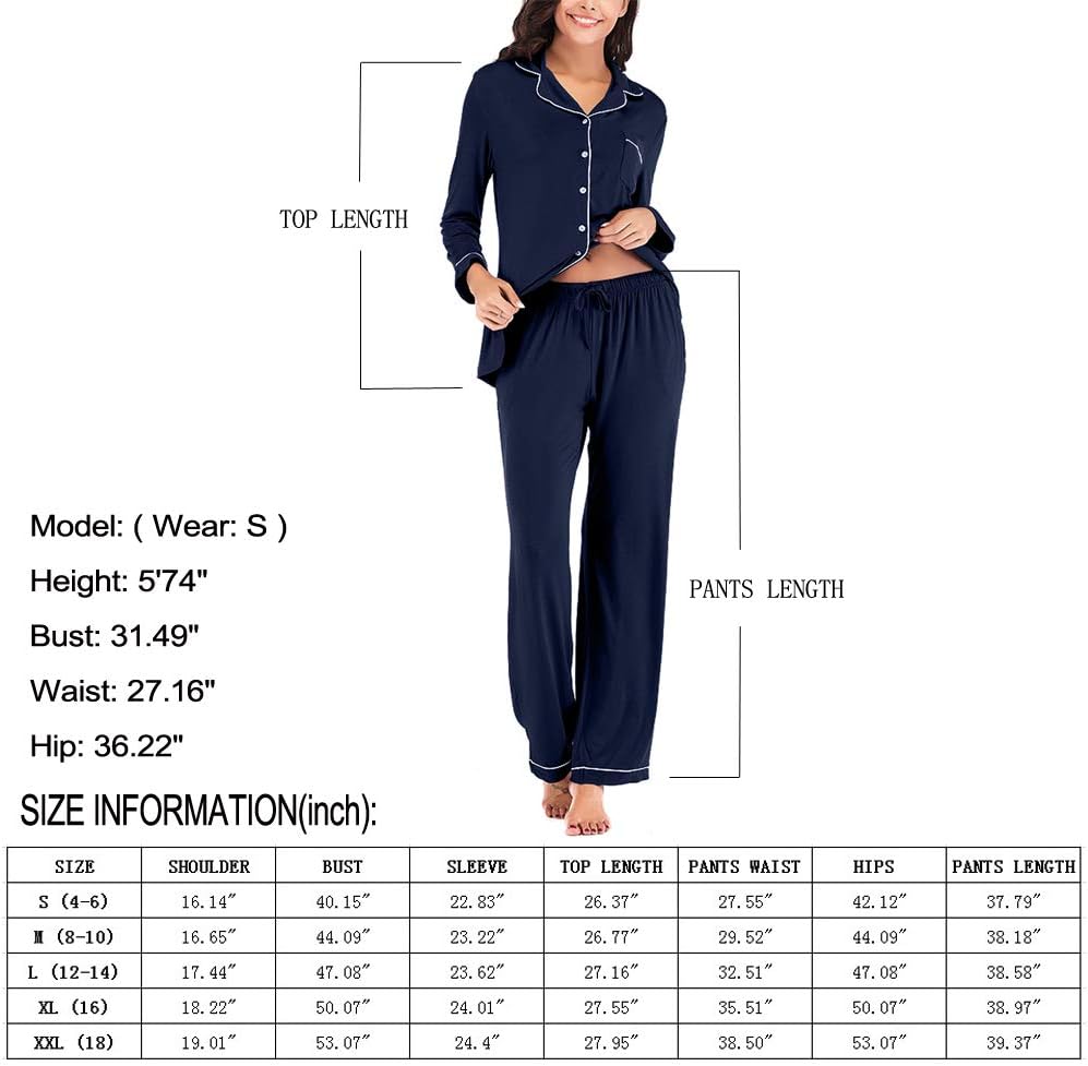 Women's Pajama Sets Long Sleeve Button Down Sleepwear Nightwear Soft Lounge Sets - Picture 169 of 169